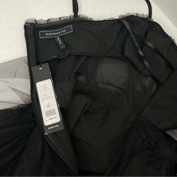 BCBGMAXAZRIA  Size 2 Oly Corset Tulle Tiered Ruffle Trimmed Gown, Black - Picture 9 of 10